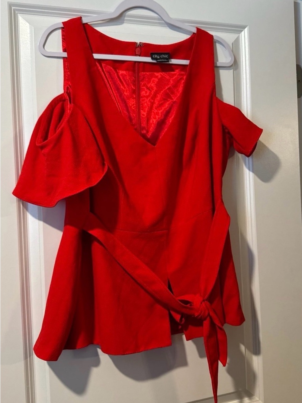 City Chic Bright Red Cold-Shoulder Wrap-Style Blouse